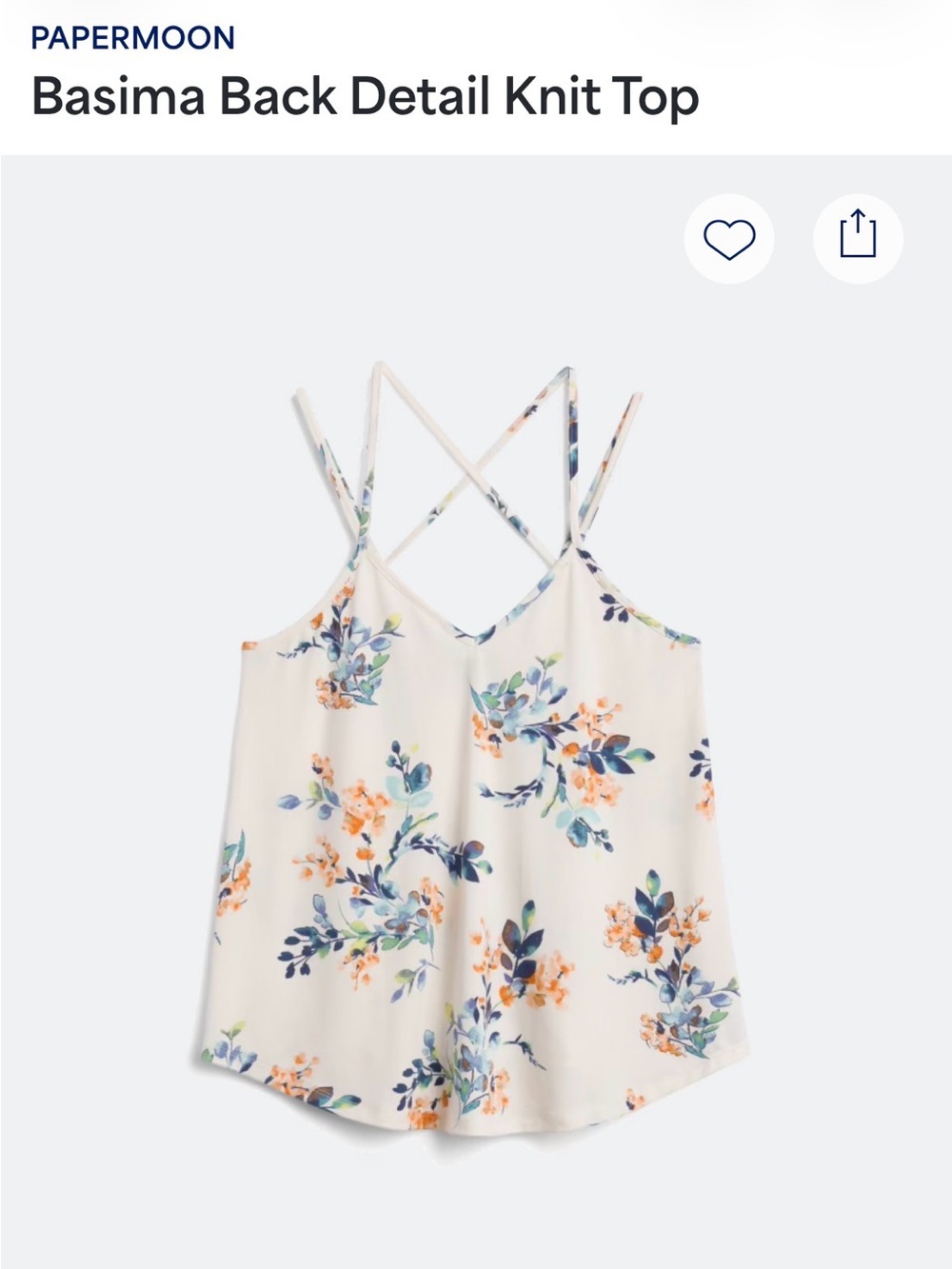 Papermoon Cream Floral Crisscross-Back Camisole
